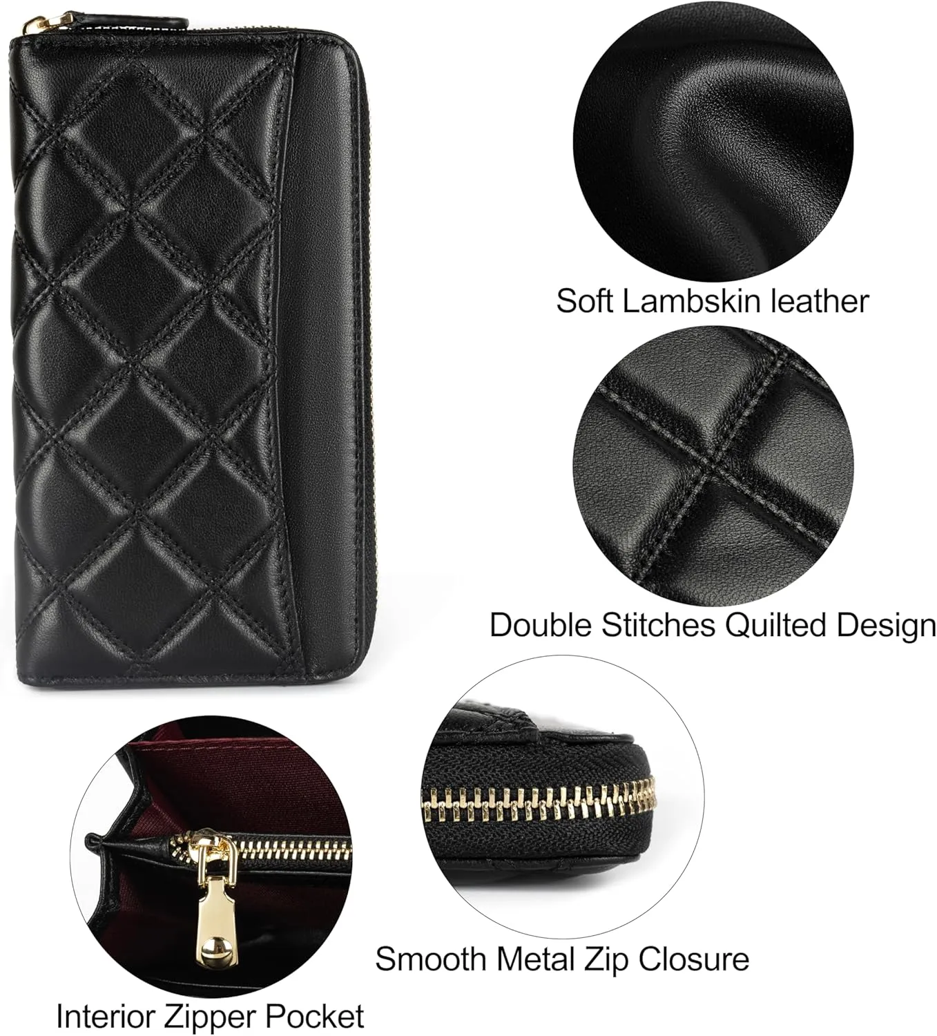 DORIS&JACKY Women Leather Wallet Rfid Blocking Large Capacity Zipper Around Travel Wristlet Bags