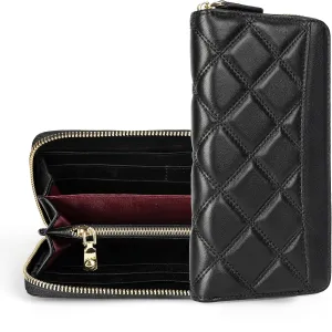 DORIS&JACKY Women Leather Wallet Rfid Blocking Large Capacity Zipper Around Travel Wristlet Bags