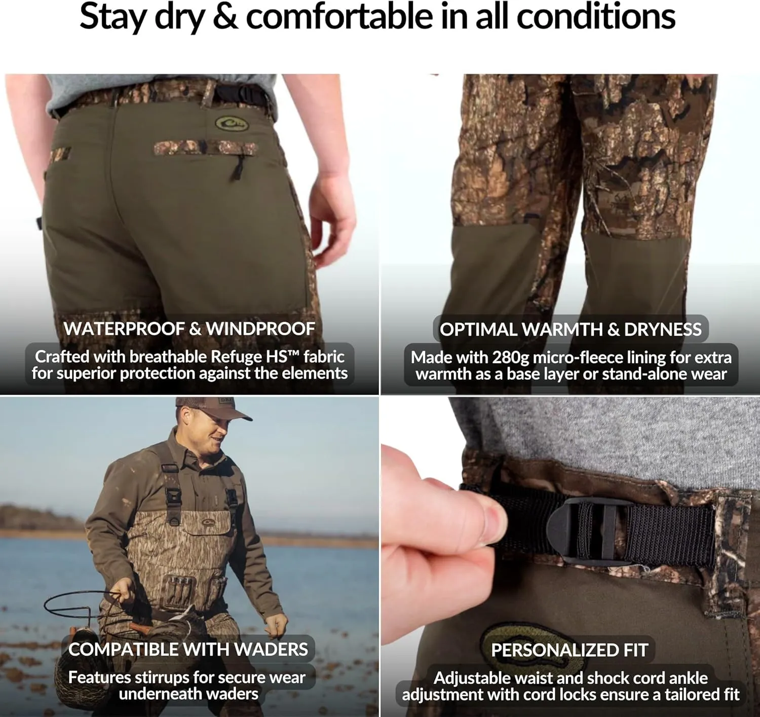Drake Waterfowl MST Jean Cut 2.0 Under Wader Pants, Waterproof, Adjustable Waist, Zipper Pockets, Hunting Gear for Men