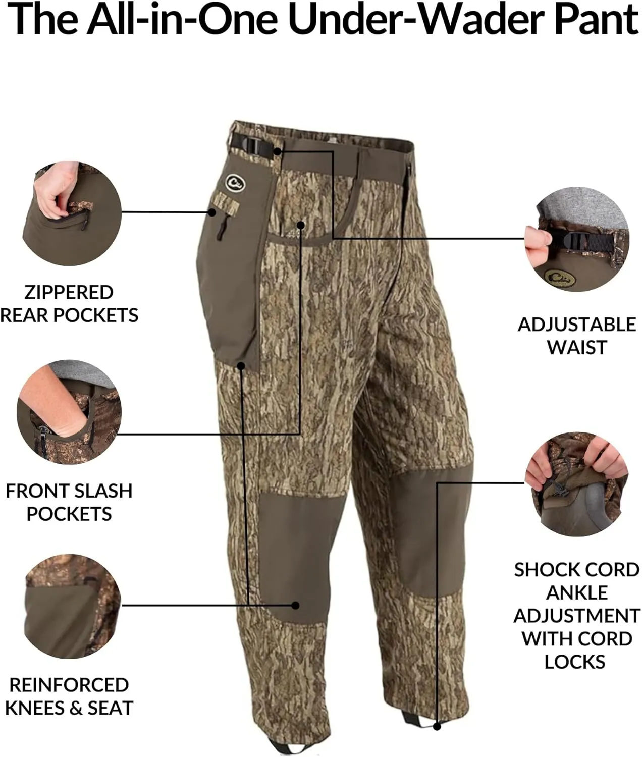 Drake Waterfowl MST Jean Cut 2.0 Under Wader Pants, Waterproof, Adjustable Waist, Zipper Pockets, Hunting Gear for Men