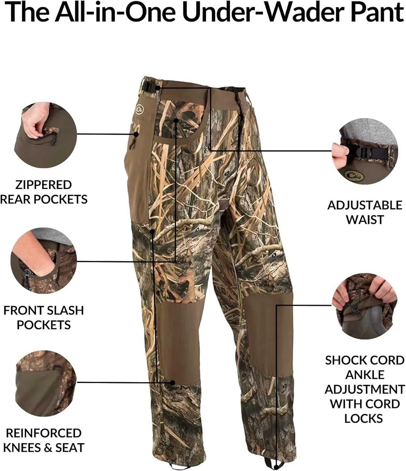 Drake Waterfowl MST Jean Cut 2.0 Under Wader Pants, Waterproof, Adjustable Waist, Zipper Pockets, Hunting Gear for Men