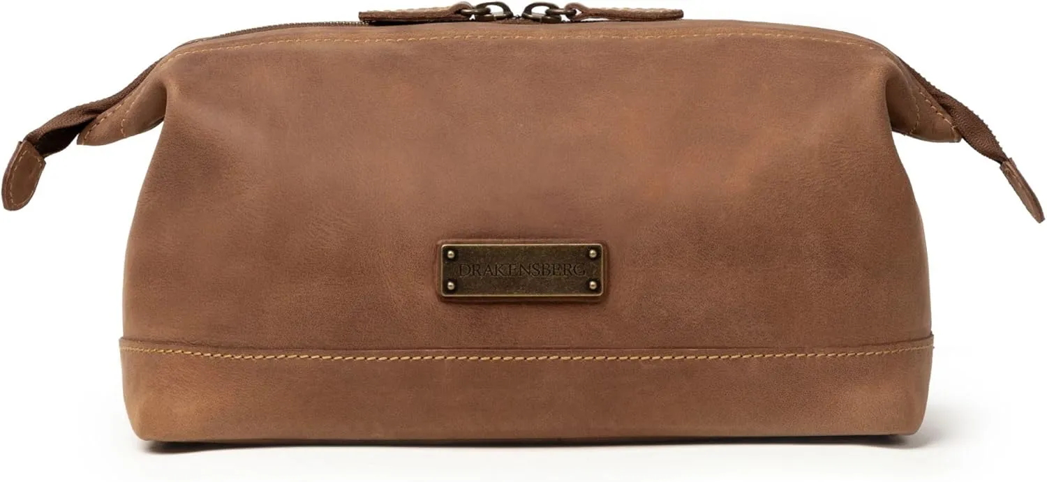 DRAKENSBERG Dopp Kit 'Ruby' - Classic travel toiletry bag, wash and toilet bag for cosmetics, men, sustainably handmade, expandable, 5L, soft buffalo leather, havana-brown, DR00315