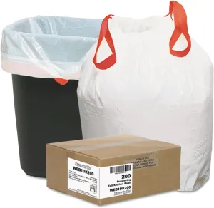 Draw 'n Tie 1DK200 Heavy-Duty Trash Bags, 13gal.9mil, 24.5 x 27 3/8, White, 200/Box