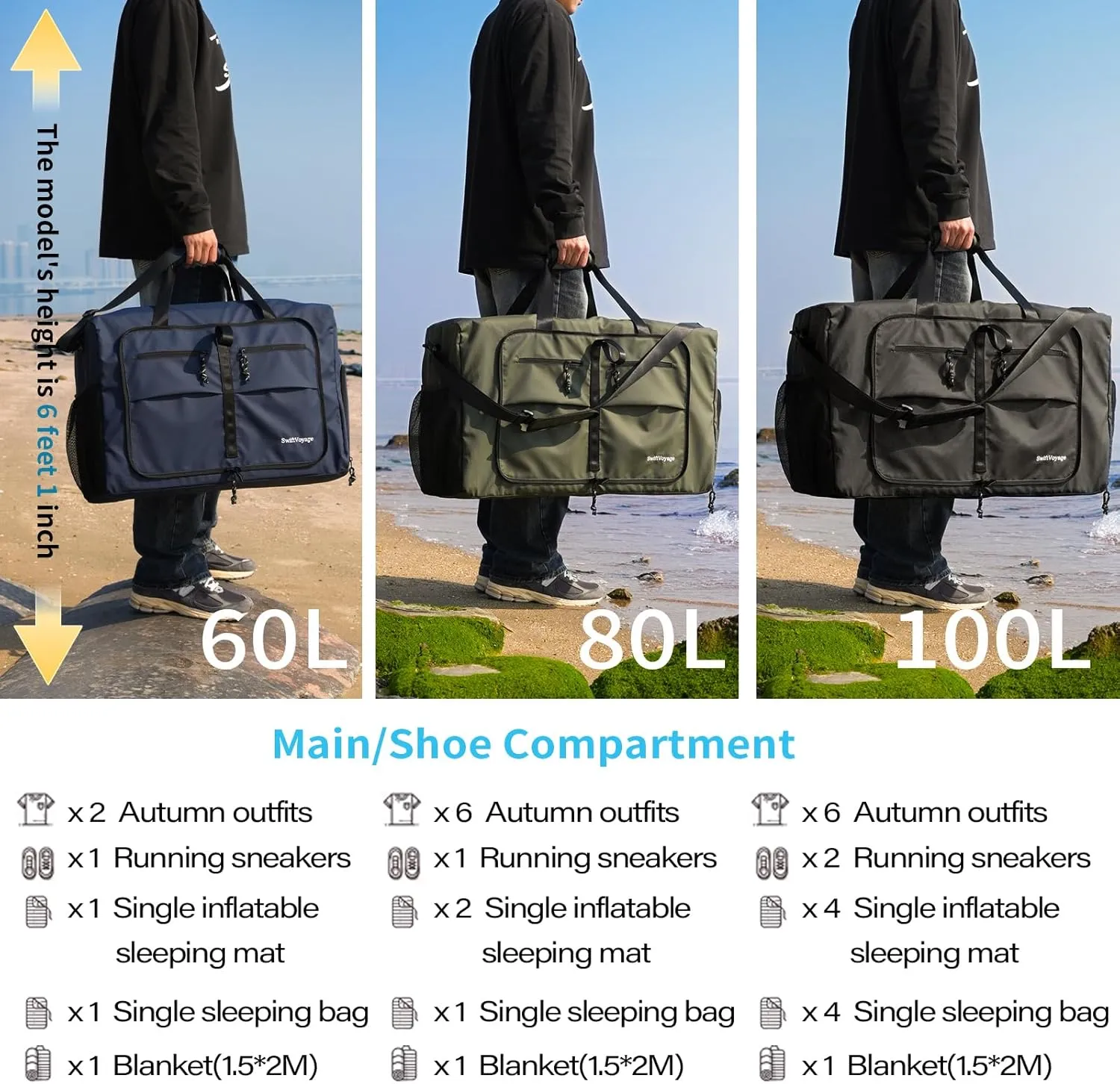 Duffle Bag Foldie Travel Bag Expandable Duffle Bag for Travel Duffle Bag for Men Travel Duffel Bags Mens Travel Bag Canvas Foldable Heavy Duty Large Sports Camping Big Duffle Bags Bulk 80L Green