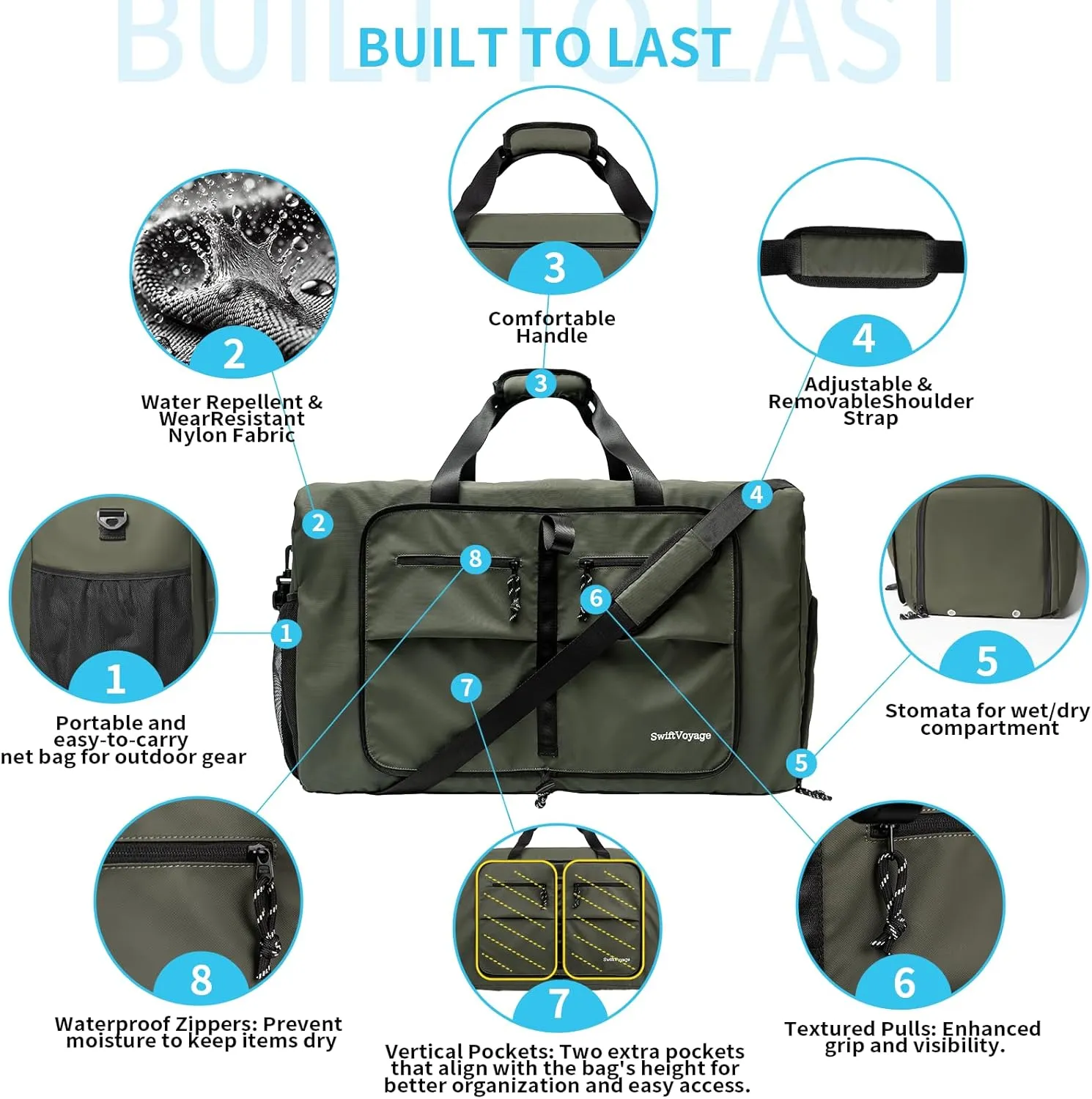 Duffle Bag Foldie Travel Bag Expandable Duffle Bag for Travel Duffle Bag for Men Travel Duffel Bags Mens Travel Bag Canvas Foldable Heavy Duty Large Sports Camping Big Duffle Bags Bulk 80L Green