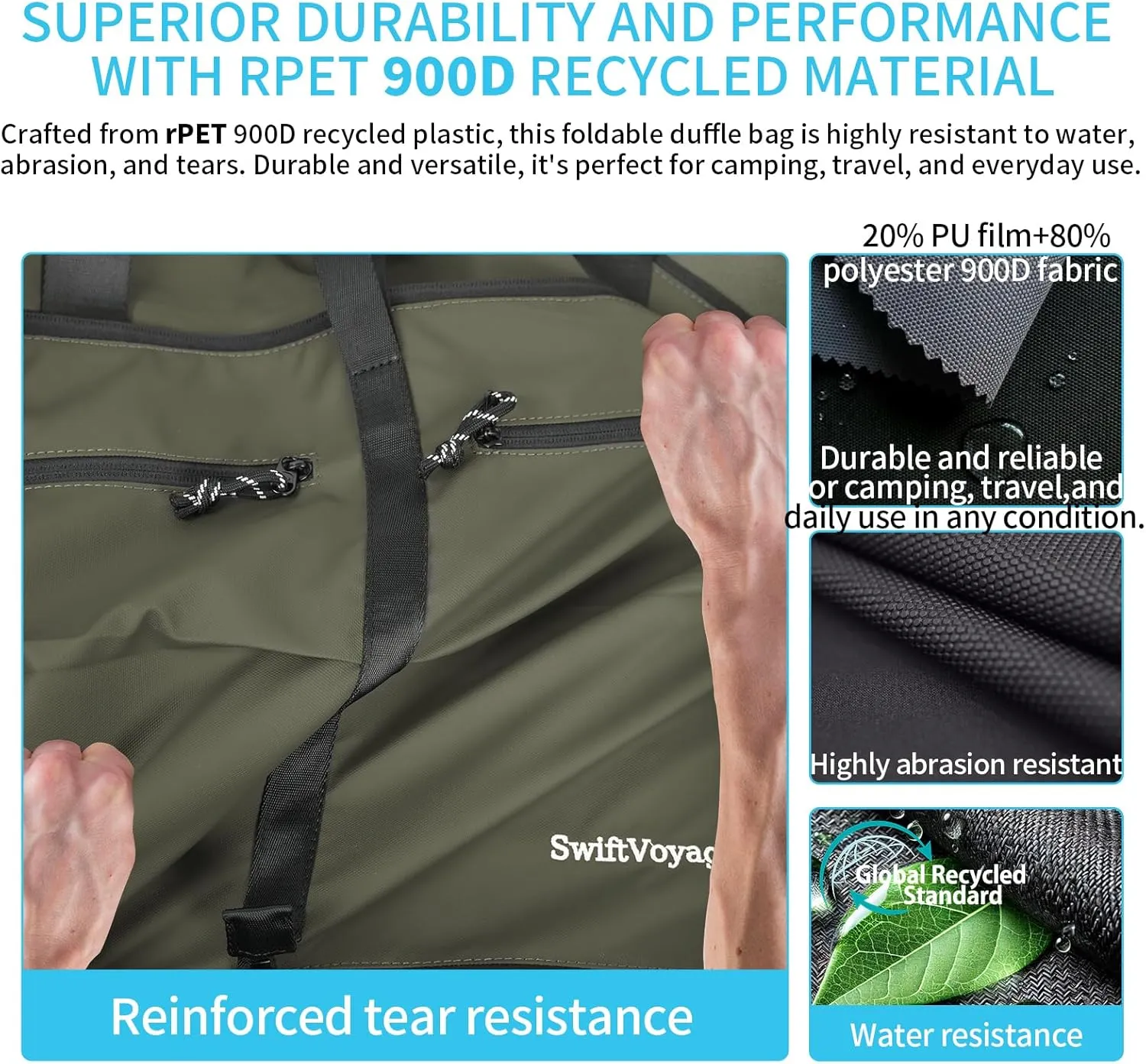 Duffle Bag Foldie Travel Bag Expandable Duffle Bag for Travel Duffle Bag for Men Travel Duffel Bags Mens Travel Bag Canvas Foldable Heavy Duty Large Sports Camping Big Duffle Bags Bulk 80L Green