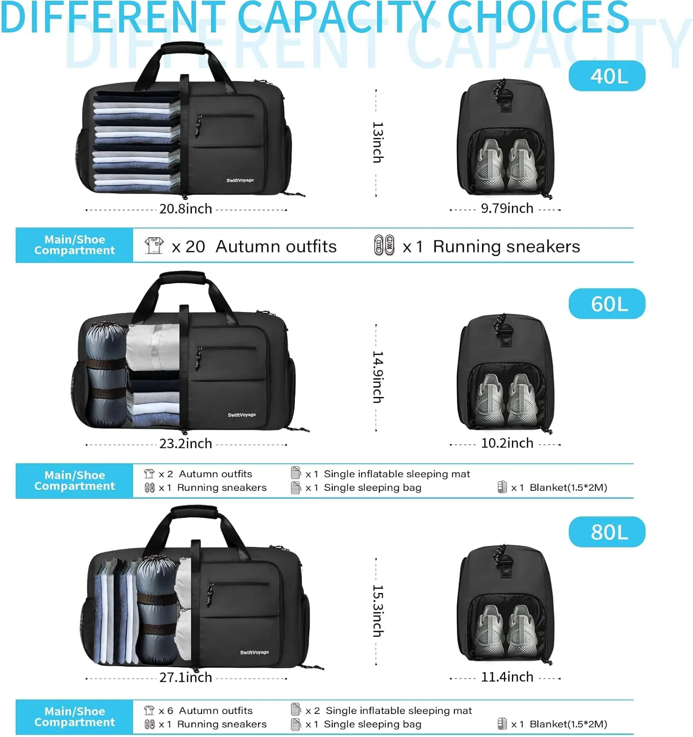 Duffle Bag Foldie Travel Bag Expandable Duffle Bag for Travel Duffle Bag for Men Travel Duffel Bags Mens Travel Bag Canvas Foldable Heavy Duty Large Sports Camping Big Duffle Bags Bulk 80L Green
