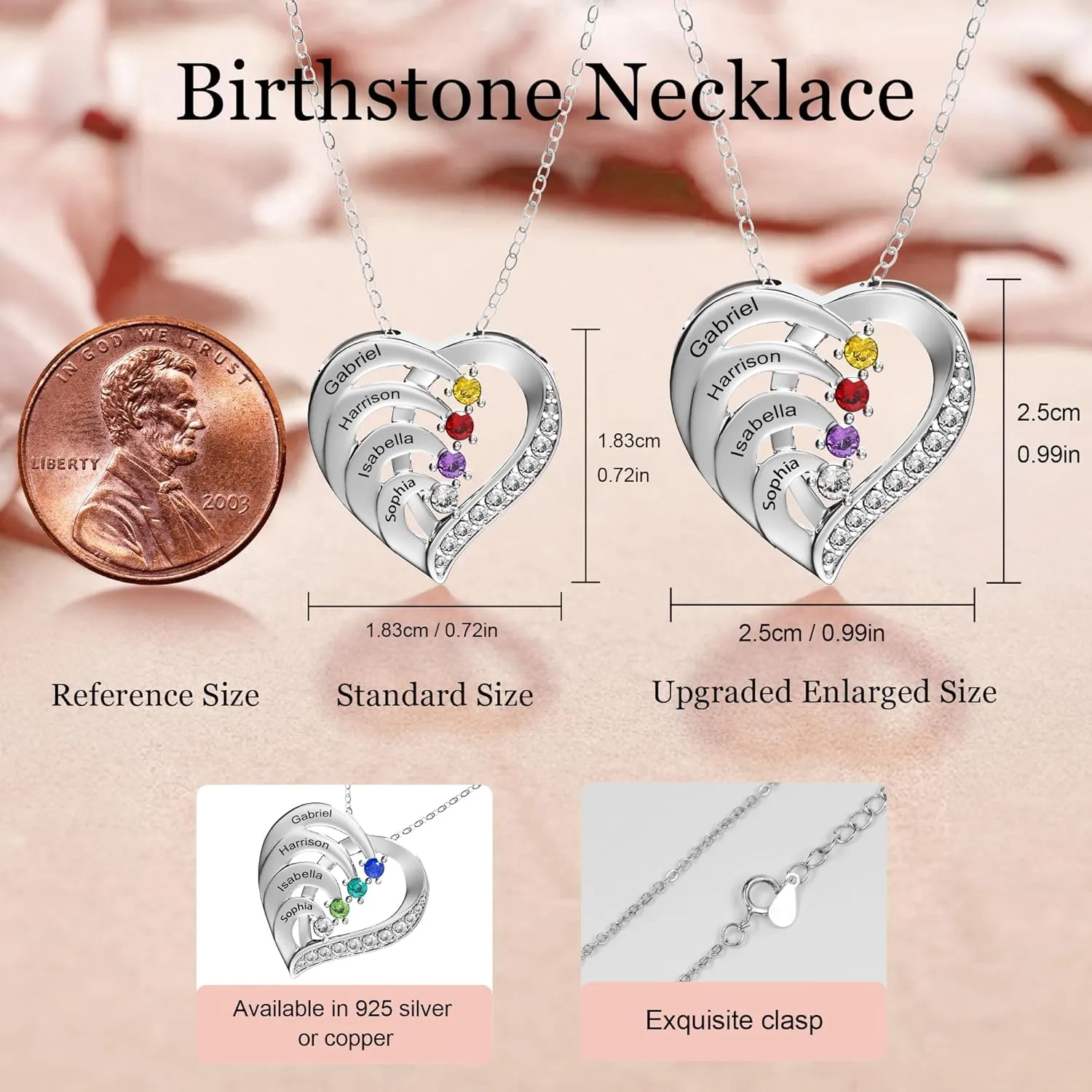 Easycosy Customized Name Necklace with Simulated Birthstones Custom Promise Necklace Heart Pendant with Engraved Names - Anniversary Birthday Mothers Day Jewelry Gifts for Women Wife Mom Grandma