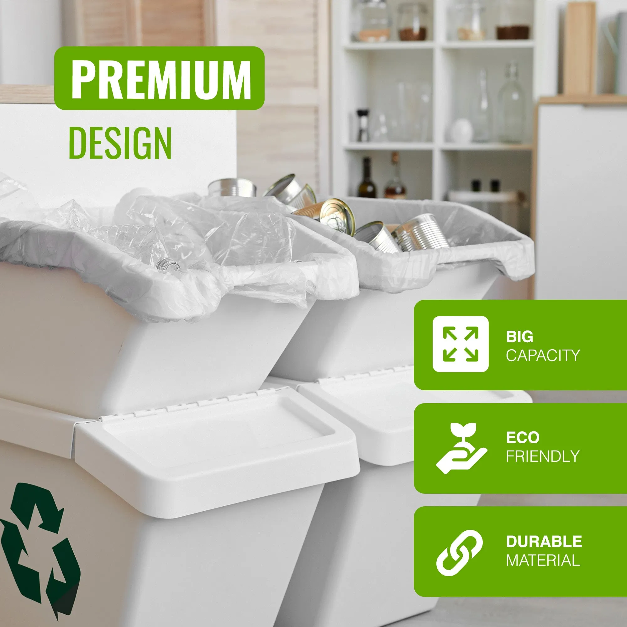 EcoBag - 40 Pack Refuse Sacks - 22 Microns - Heavy Duty, Leak Resistant Recyclable Bin Bags, Eco-Friendly, Durable Waste Disposal Bags for Household & Commercial Use ( 50L Capacity )