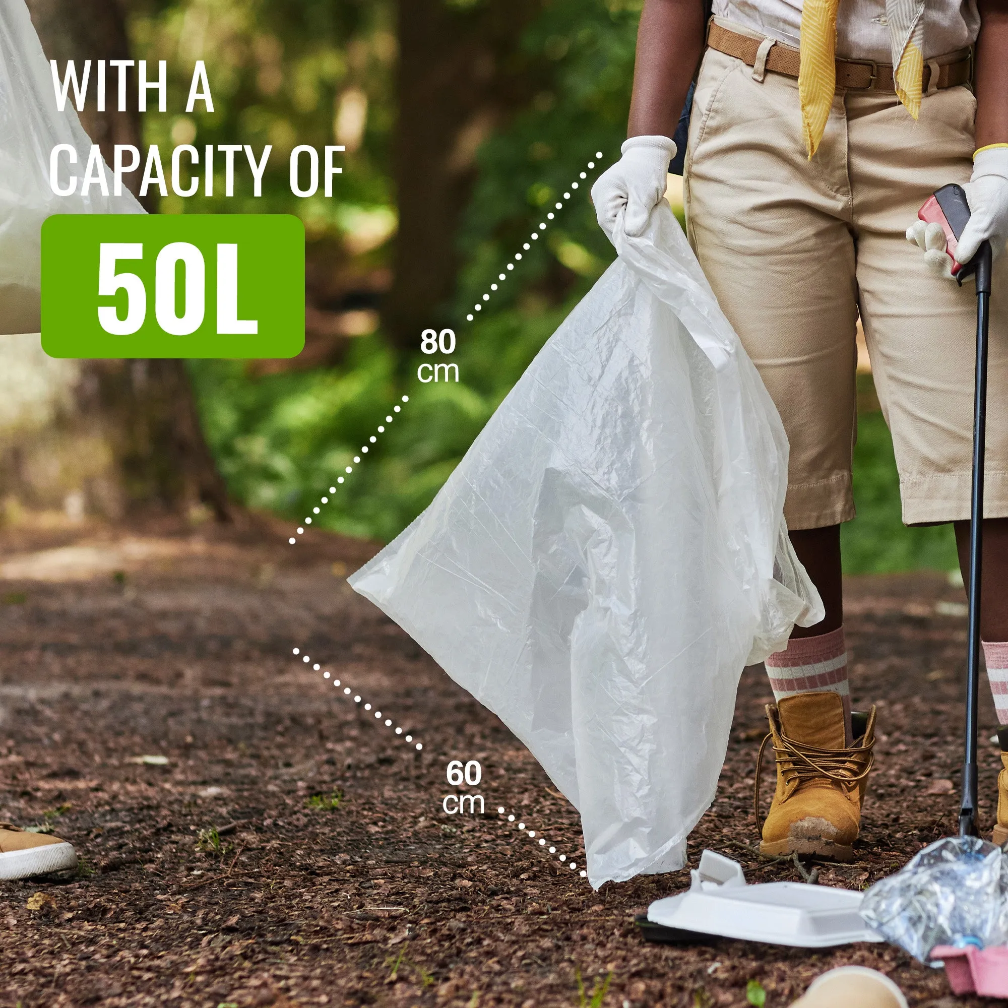 EcoBag - 40 Pack Refuse Sacks - 22 Microns - Heavy Duty, Leak Resistant Recyclable Bin Bags, Eco-Friendly, Durable Waste Disposal Bags for Household & Commercial Use ( 50L Capacity )