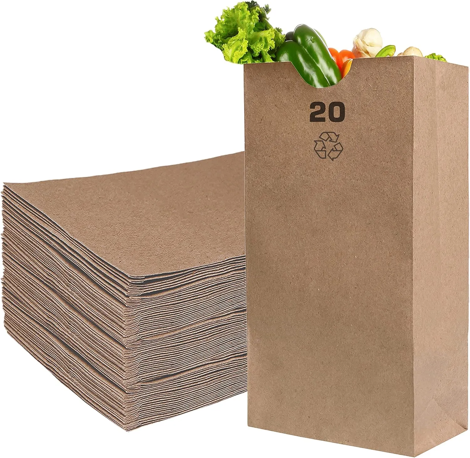 EcoQuality 500 Brown Kraft Paper Bag (20 lb) Large - Paper Lunch Bags, Small Snacks, Gift Bags, Grocery, Merchandise, Party Bags (16 x 8 x 5.5 in.) (20 Pound Capacity)