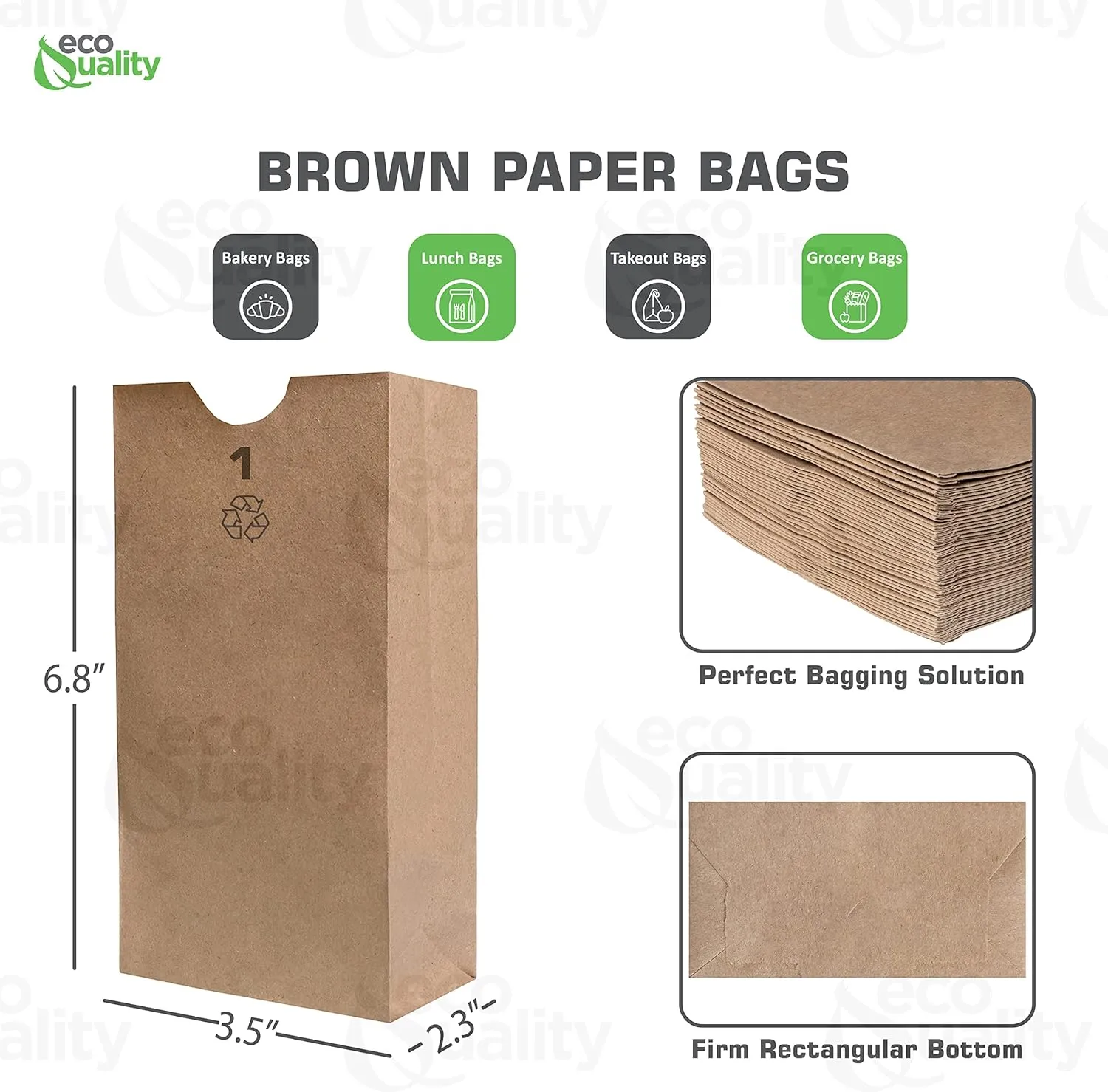 EcoQuality 500 Mini Brown Kraft Paper Bag (1 lb) Small - Paper Lunch Bags, Small Snacks, Gift Bags, Grocery, Merchandise, Party Bags (3 1/2 x 2 3/8 x 6 7/8 in.) (1 Pound Capacity)