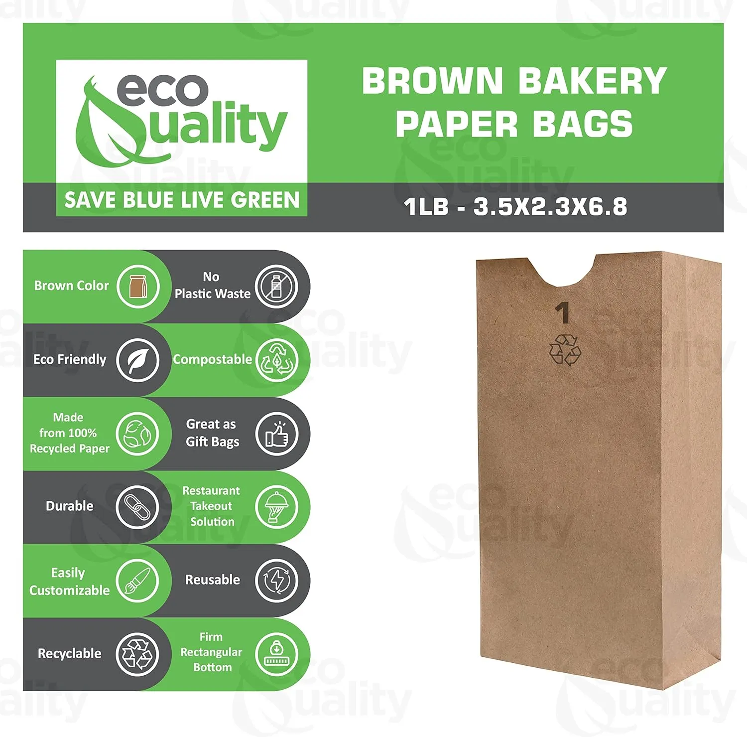 EcoQuality 500 Mini Brown Kraft Paper Bag (1 lb) Small - Paper Lunch Bags, Small Snacks, Gift Bags, Grocery, Merchandise, Party Bags (3 1/2 x 2 3/8 x 6 7/8 in.) (1 Pound Capacity)