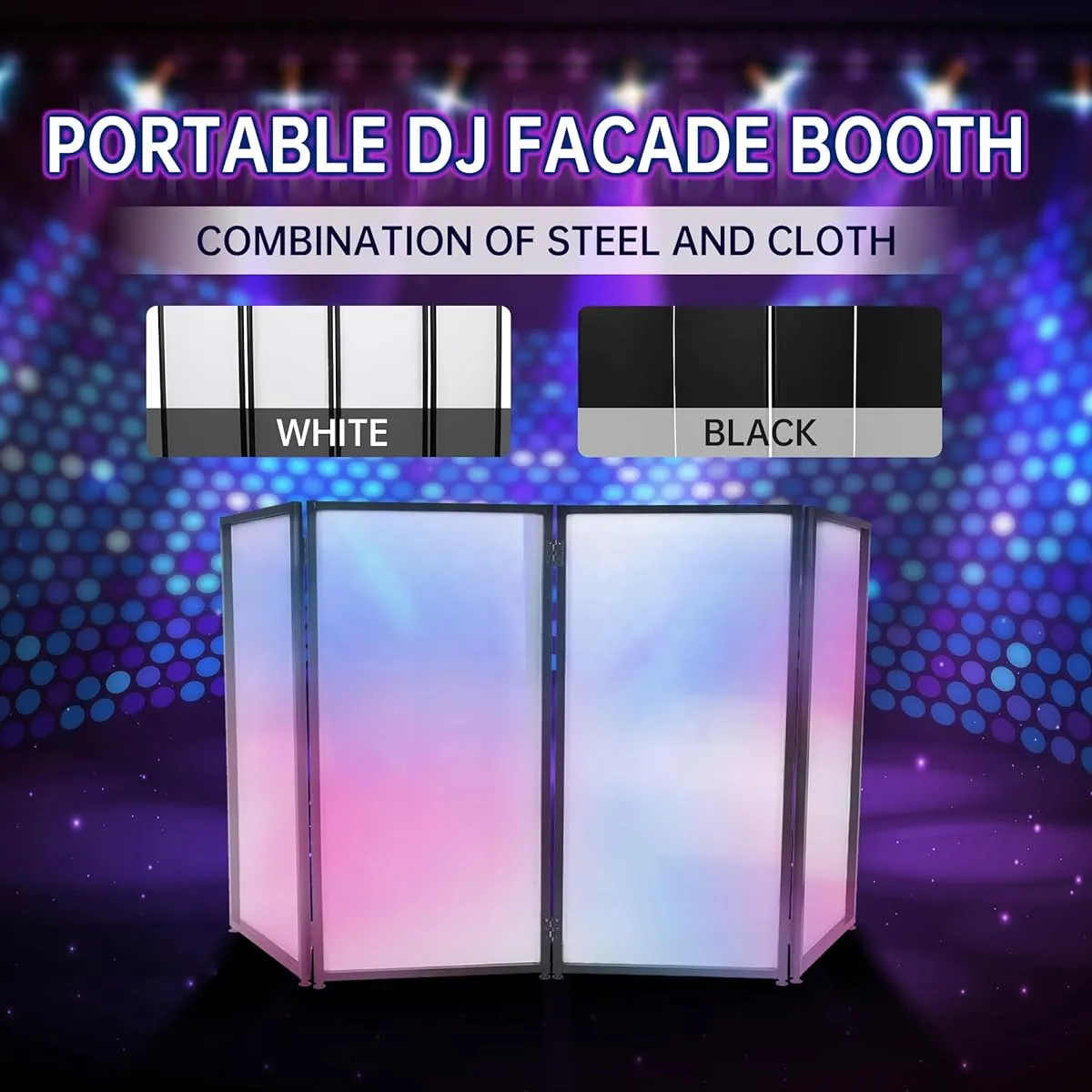 ECOTRIC Portable DJ Facade Foldable Cover Screen White/Black Facade Cross Frame Booth Steel Travel Bag Case Projector Display Scrim Panel with Foldable