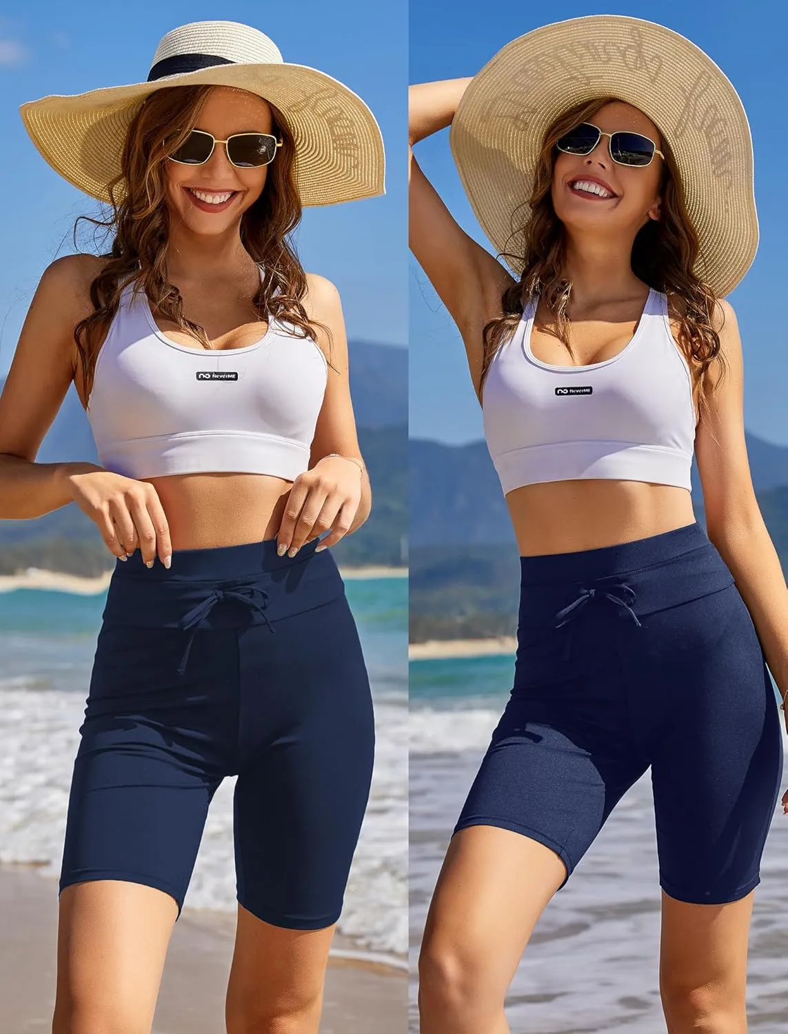 Ekouaer Women's Board Shorts High Waist Swim Shorts Beach Surf Swimwear Shorts S-4XL