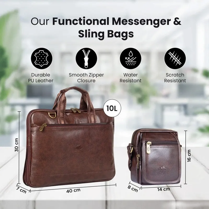 Elegant Vegan Leather Messenger Bag - Stylish Crossbody Design | Multiple Compartments | 2L | Dark Brown
