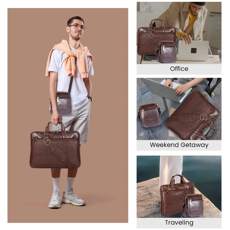 Elegant Vegan Leather Messenger Bag - Stylish Crossbody Design | Multiple Compartments | 2L | Dark Brown