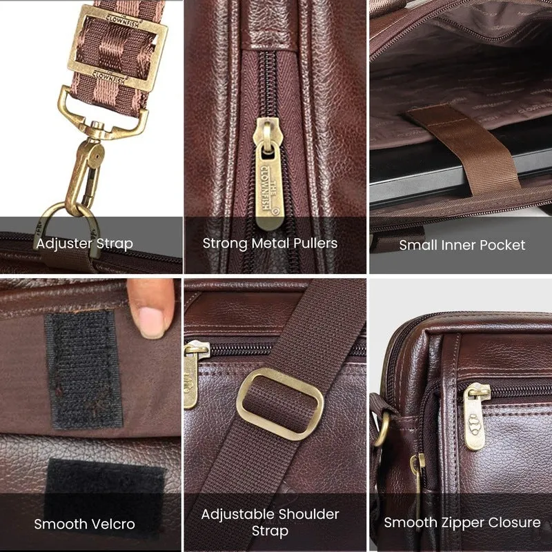 Elegant Vegan Leather Messenger Bag - Stylish Crossbody Design | Multiple Compartments | 2L | Dark Brown