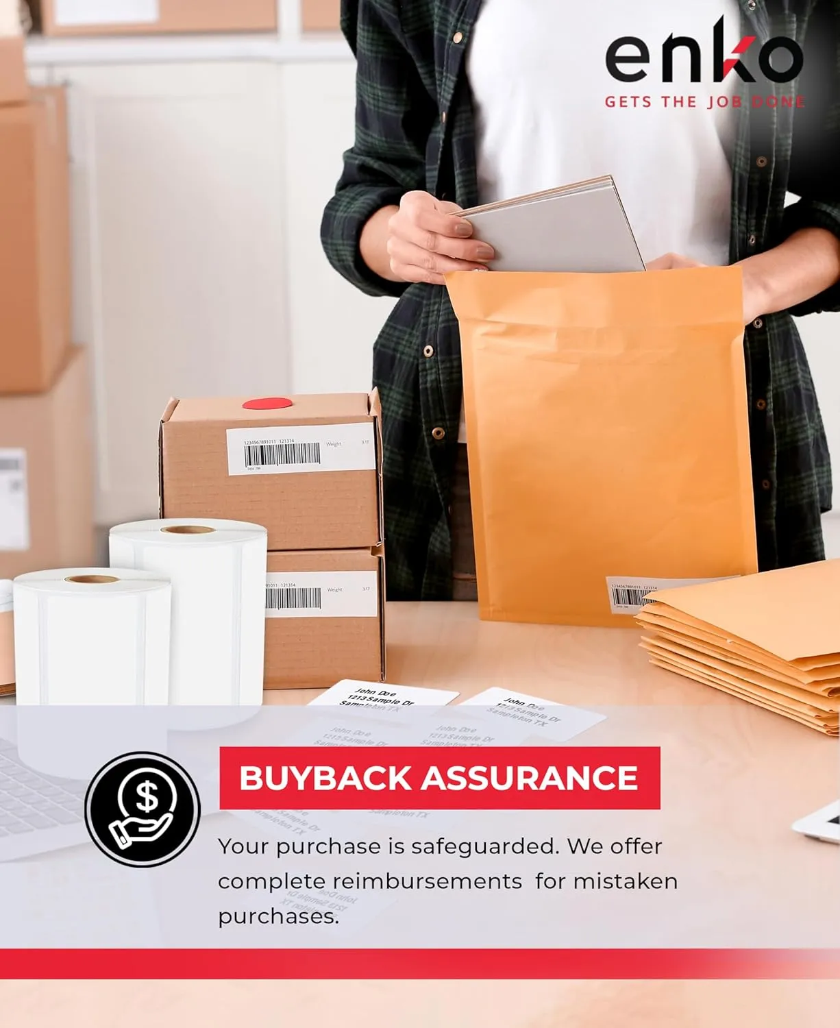 enKo Compatible for Dymo 30252 Labels (1-1/8" x 3-1/2") - Label for Dymo Labelwriter 450 Turbo Printer and 4XL - Blank White Direct Thermal Address, Shipping & Barcode Labels (12 Rolls | 4,200 Labels)