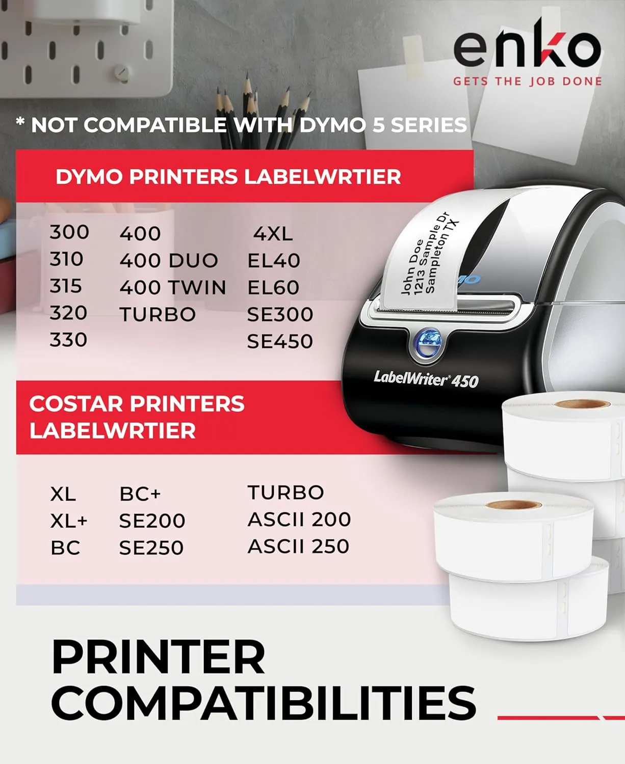 enKo Compatible for Dymo 30252 Labels (1-1/8" x 3-1/2") - Label for Dymo Labelwriter 450 Turbo Printer and 4XL - Blank White Direct Thermal Address, Shipping & Barcode Labels (12 Rolls | 4,200 Labels)