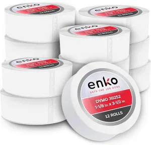 enKo Compatible for Dymo 30252 Labels (1-1/8" x 3-1/2") - Label for Dymo Labelwriter 450 Turbo Printer and 4XL - Blank White Direct Thermal Address, Shipping & Barcode Labels (12 Rolls | 4,200 Labels)