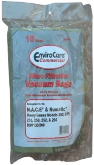 EnviroCare 10 Commercial Numatic N.A.C.E, Numatic Vacuum Cleaner Bags, 604100, Henry/James, Henry Micro, Henry Xtra, Hetty, NACECare Commercial, James JVP180