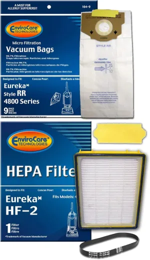 EnviroCare Replacement Eureka Vacuum 4870 Smart Vac Supply Kit Made to fit Eureka RR Vacuum Cleaner 9 Bags & 1 R Belt & Hf2 & 70082 Filter