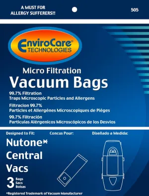 EnviroCare Replacement Micro Filtration Cleaner Dust Bags for Nutone Central Vacuums 3 Pack, White