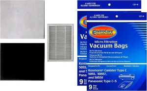 Envirocare Replacement Micro Filtration Vacuum Bags Designed to Fit Kenmore Canister Type C or Q 50555, 50558, 50557 and Panasonic Type C-5 18 Pack. Also Includes 1 EF-2 Filter and 2 CF-1 Filters