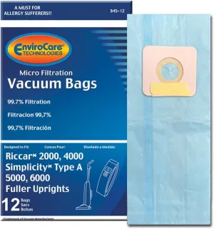 Envirocare Replacement Micro Filtration Vacuum Cleaner Bags made to fit Riccar 2000, 4000 and Vibrance Series. Simplicity 5000, 6000 and Symmetry Type A 12 pack