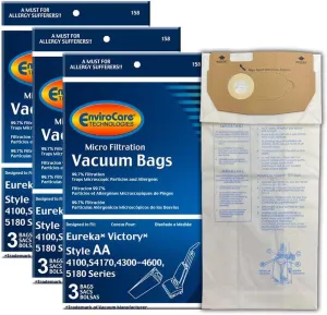 EnviroCare Replacement Micro Filtration Vacuum Cleaner Dust Bags for Eureka Style AA Victory and True HEPA Uprights. 9 Pack