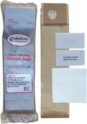 EnviroCare Replacement Micro Filtration Vacuum Cleaner Dust Bags made to fit Advance Spectrum, Clarke, CarpetMaster, Nilfisk Vacuums. 10 Bags   Exhaust & Pre Filters Filter