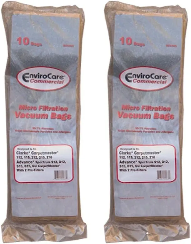 EnviroCare Replacement Micro Filtration Vacuum Cleaner Dust Bags made to fit Advance Spectrum, Clarke, CarpetMaster, Nilfisk Vacuums. 20 Bags   Exhaust & Pre Filters Filter