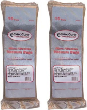 EnviroCare Replacement Micro Filtration Vacuum Cleaner Dust Bags made to fit Advance Spectrum, Clarke, CarpetMaster, Nilfisk Vacuums. 20 Bags   Exhaust & Pre Filters Filter