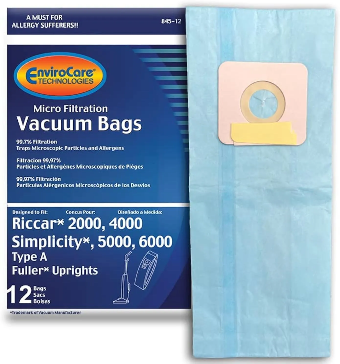 EnviroCare Replacement Micro Filtration Vacuum Cleaner Dust Bags made to fit Carpet Pro Uprights CPU 12 Pack