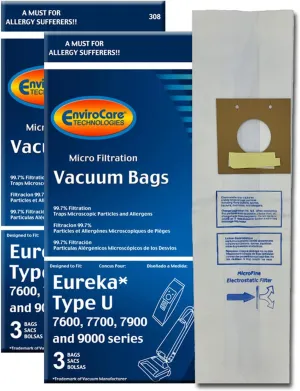 EnviroCare Replacement Micro Filtration Vacuum Cleaner Dust Bags made to fit Eureka Type U Bravo II, Direct Air, World Vac, White Westinghouse Upright Vacuums. 6 Pack