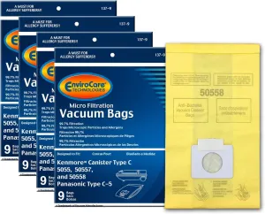 EnviroCare Replacement Micro Filtration Vacuum Cleaner Dust Bags made to fit Kenmore Canister Type C/Q 50555, 50558, 50557 and Panasonic Type C-5 36 pack