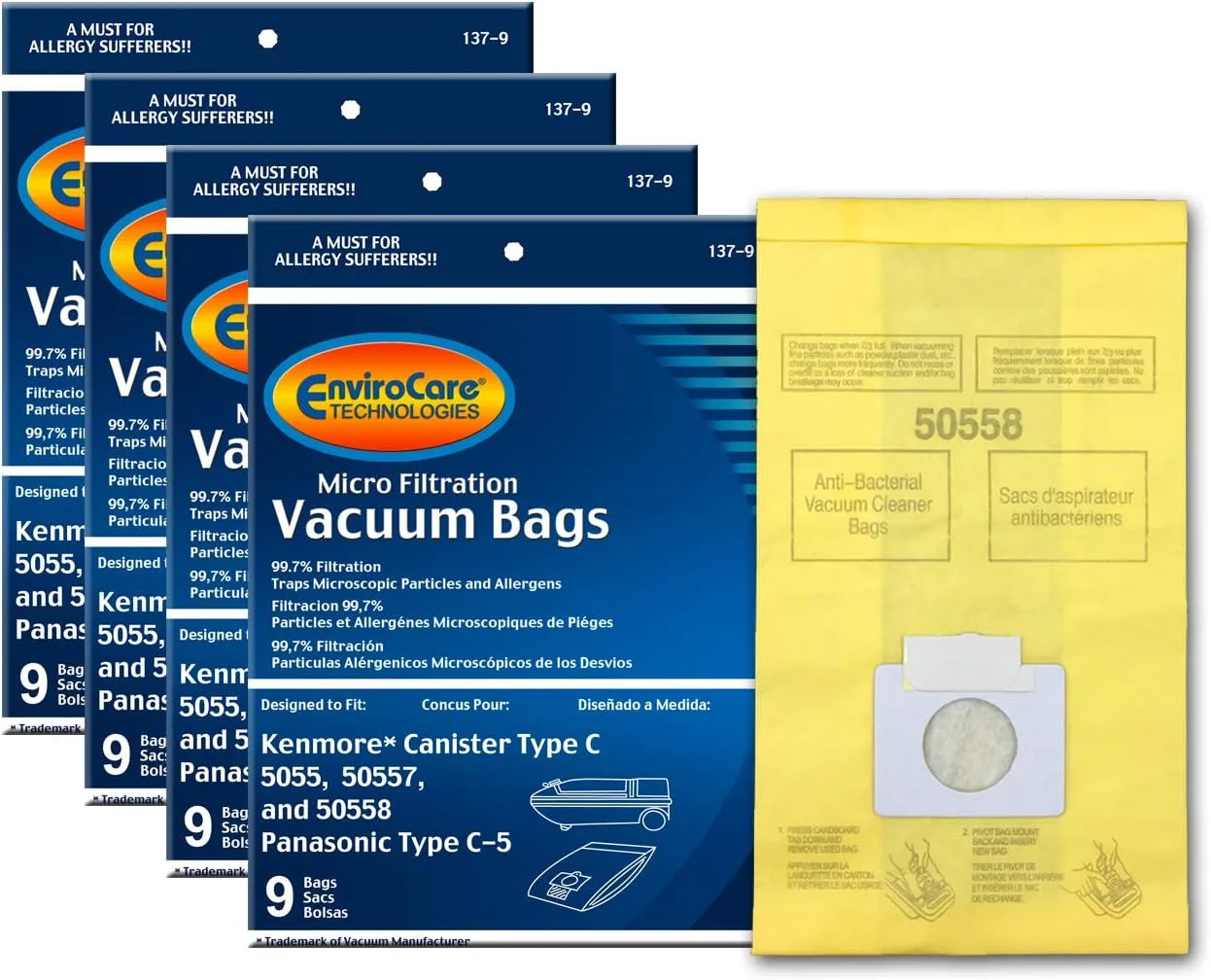 EnviroCare Replacement Micro Filtration Vacuum Cleaner Dust Bags made to fit Kenmore Canister Type C/Q 50555, 50558, 50557 and Panasonic Type C-5 36 pack