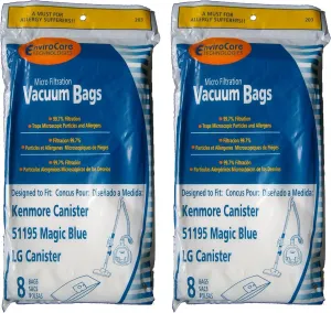 Envirocare Replacement Micro Filtration Vacuum Cleaner Dust Bags made to fit Kenmore Canister Type M 51195 Magic Blue and LG Canisters 16 bags