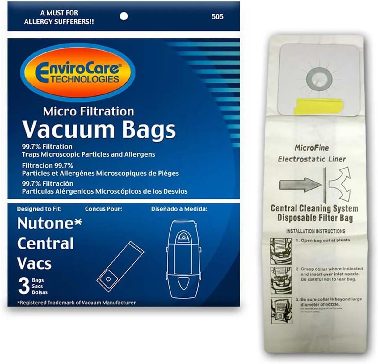 EnviroCare Replacement Micro Filtration Vacuum Cleaner Dust Bags made to fit Nutone Central Vacuums 3 Pack