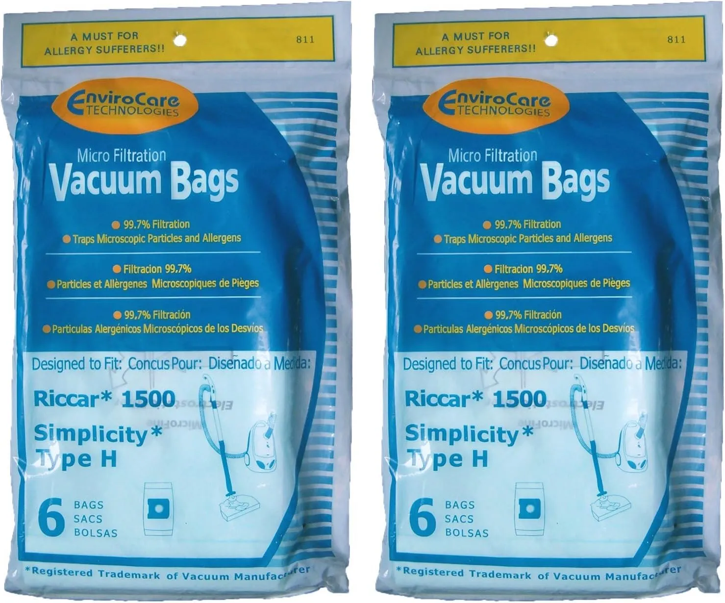 EnviroCare Replacement Micro Filtration Vacuum Cleaner Dust Bags made to fit Riccar 1500 and Simplicty Type H 12 Bags