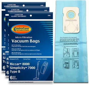 EnviroCare Replacement Micro Filtration Vacuum Cleaner Dust Bags made to fit Riccar 8000 and Simplicity 7000 Type B 18 pack