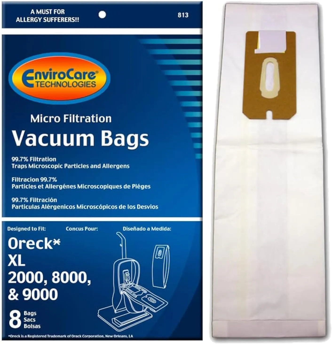 EnviroCare Replacement Vacuum Cleaner Bags Designed to Fit Oreck U2000, XL2100 Series, XL9000 and Commercial Series Uprights 8 Bags
