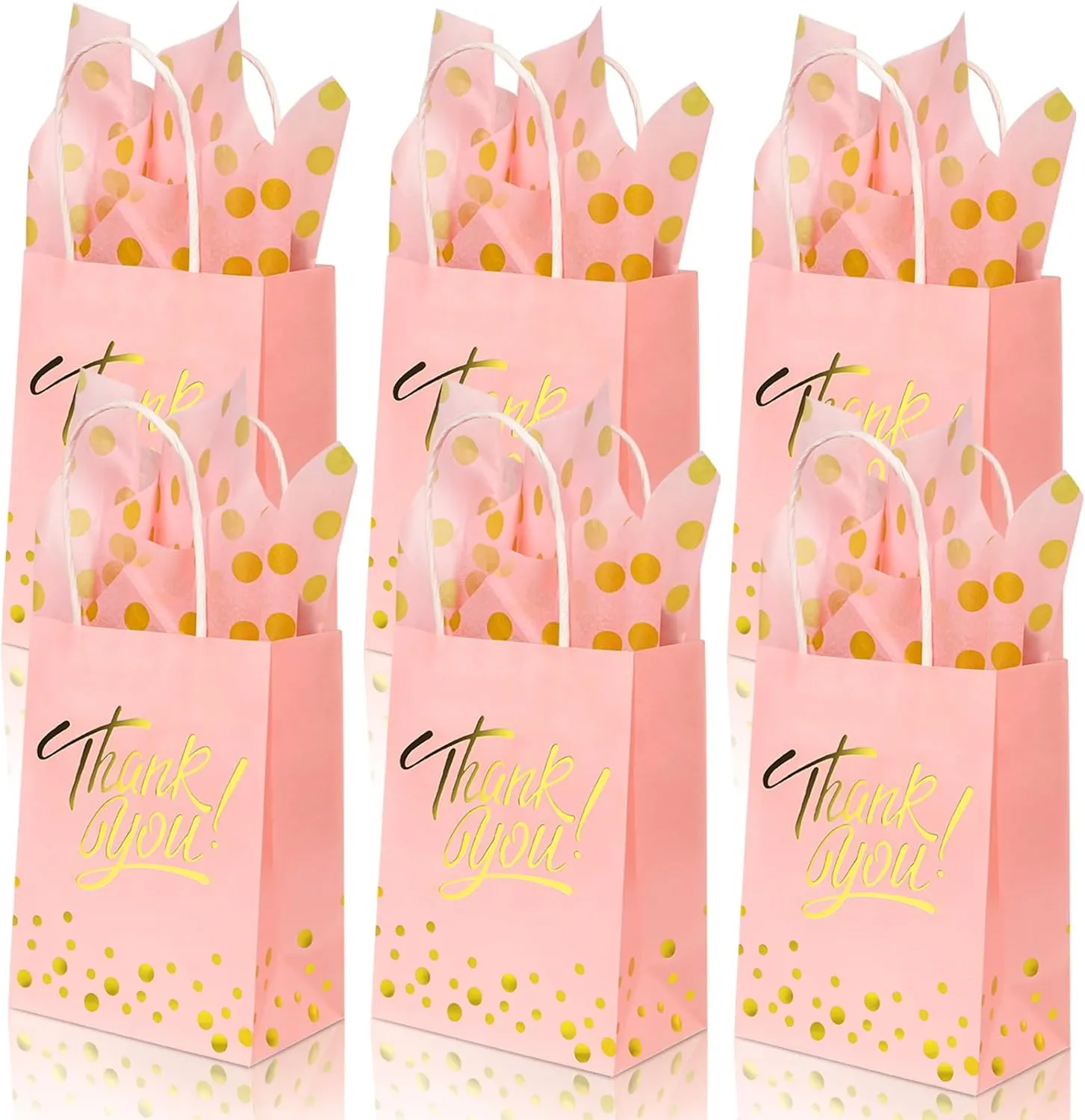 EQOREIIN 25 Pack Gift Bags with Handles 8.3x6x3.1 Inches Thank You Gift Bags Party Favor Bags Kraft Paper Goodie Bags with Bow Ribbon for Mother's Day, Baby Shower, Graduation, Birthday(Pink)
