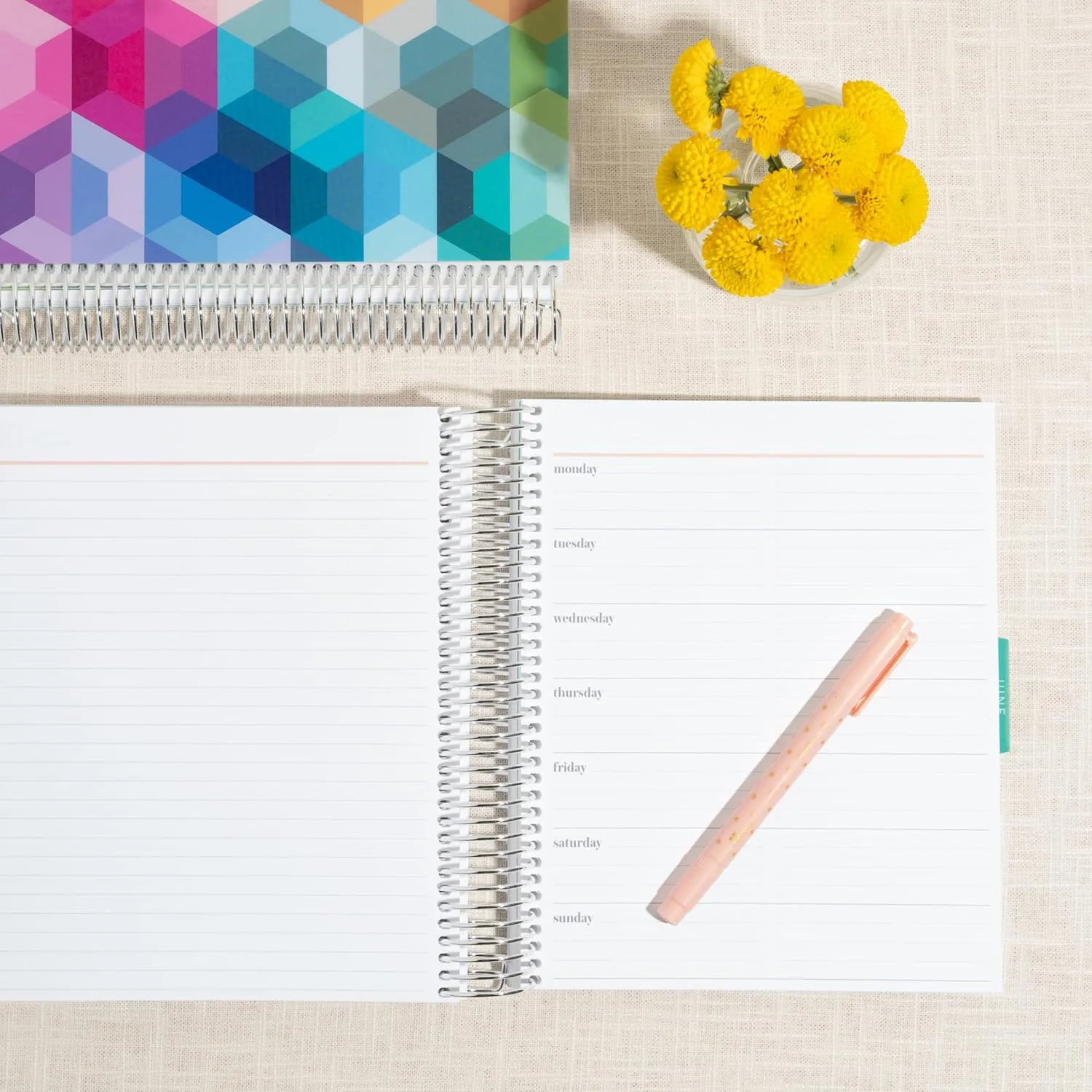 Erin Condren 12-Month Spiral Daily Life Planner Duo (Jul 2025 - Jun 2026), 7x9 Daily and Monthly Planner, Two 6-Month Books, Layers Colorful and Hexagon Covers, Hexagon Theme, Platinum Coil