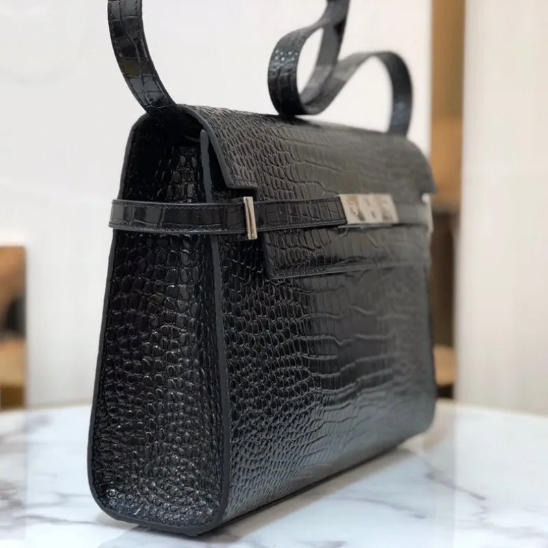 ESMEE - MANHATTAN SHOULDER BAG IN BOX BLACK CROC