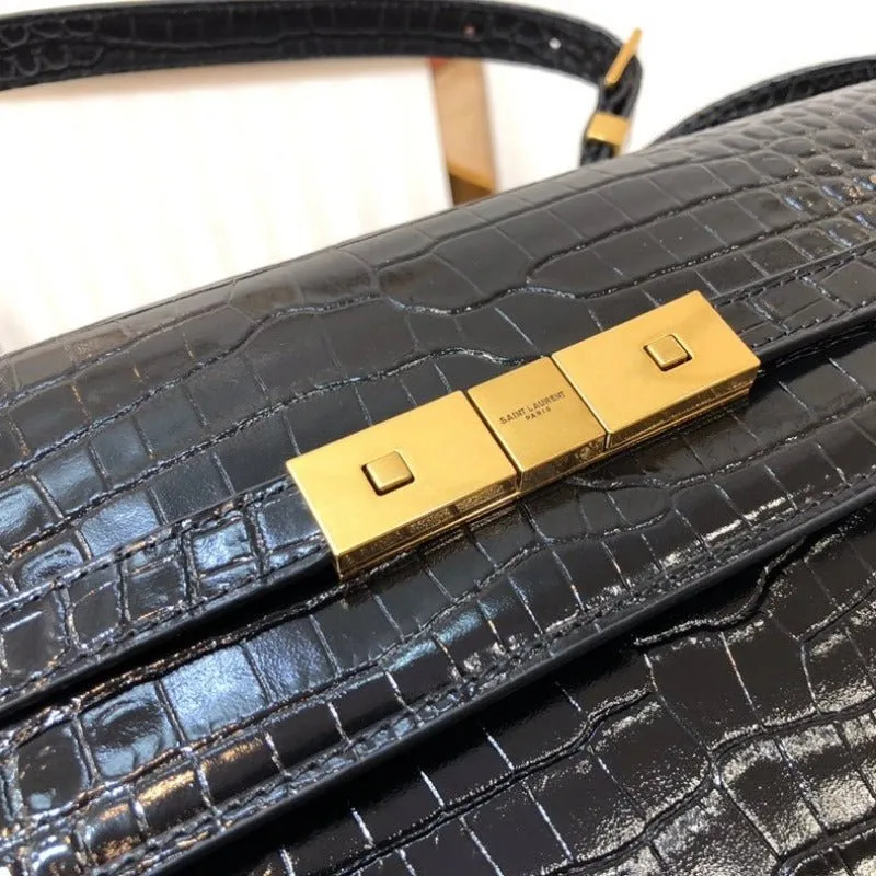 ESMEE - MANHATTAN SHOULDER BAG IN BOX BLACK CROC