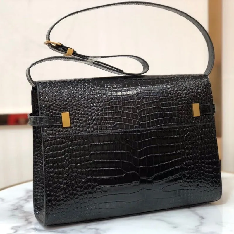 ESMEE - MANHATTAN SHOULDER BAG IN BOX BLACK CROC