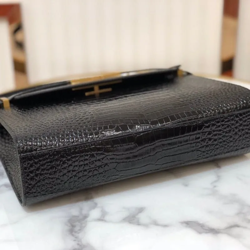 ESMEE - MANHATTAN SHOULDER BAG IN BOX BLACK CROC