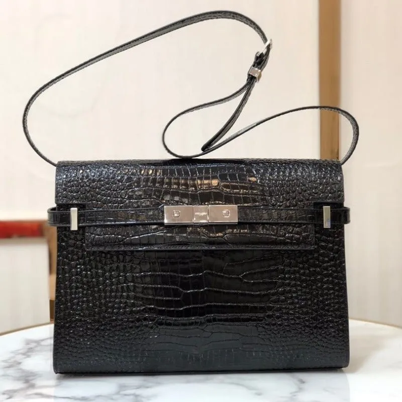 ESMEE - MANHATTAN SHOULDER BAG IN BOX BLACK CROC